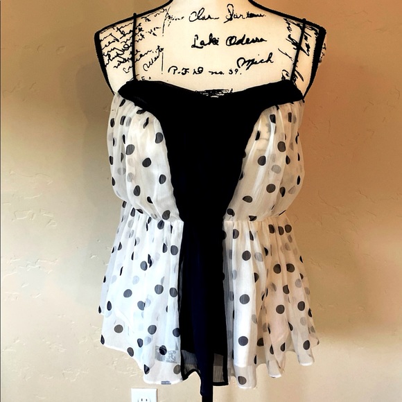 Anthropologie Girls of Savoy White top with Navy polka dots size 4 - Picture 2 of 5